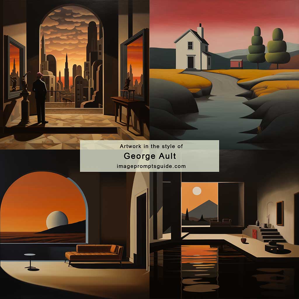 Artwork in the style of George Ault (Midjourney v5.2)