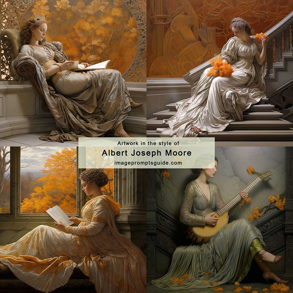 Artwork in the style of Albert Joseph Moore (Midjourney v5.2)