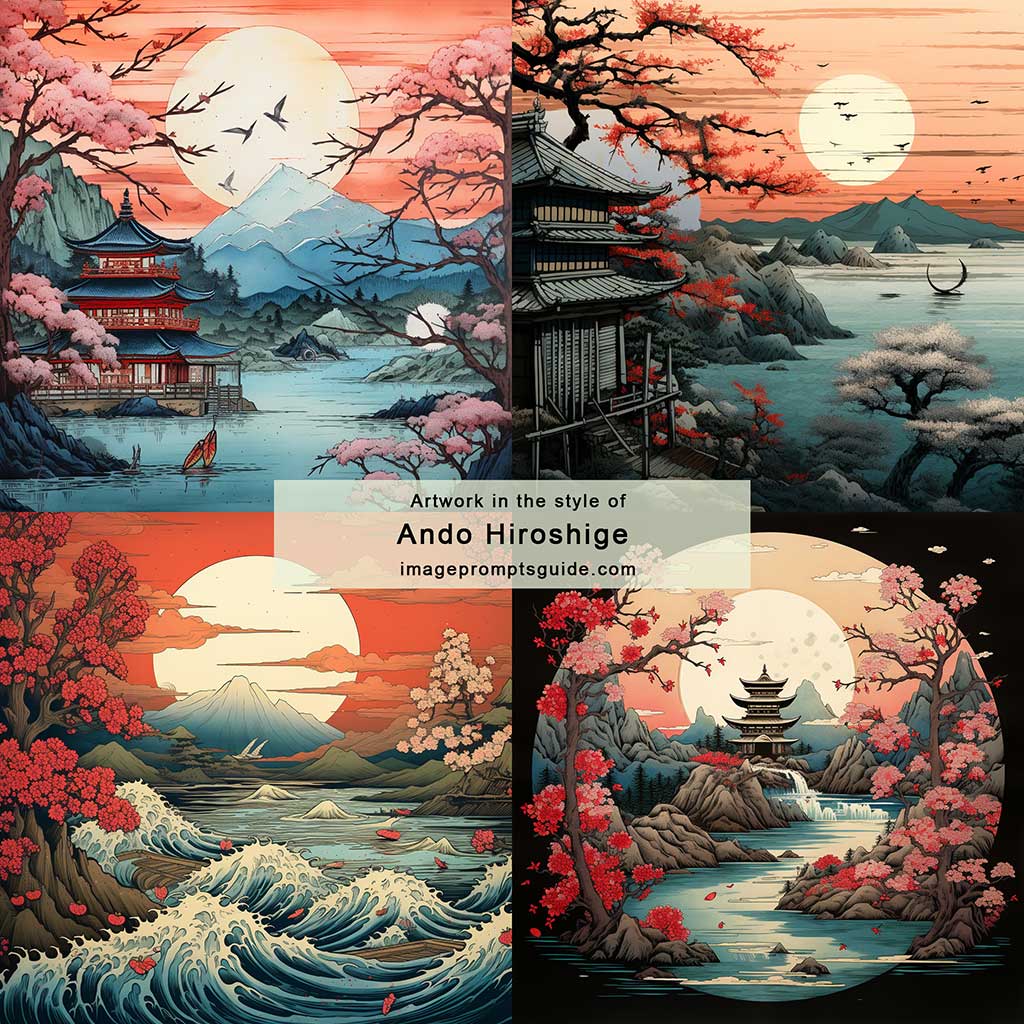 Artwork in the style of Ando Hiroshige (Midjourney v5.2)