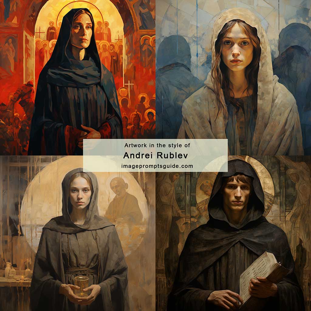 Artwork in the style of Andrei Rublev (Midjourney v5.2)