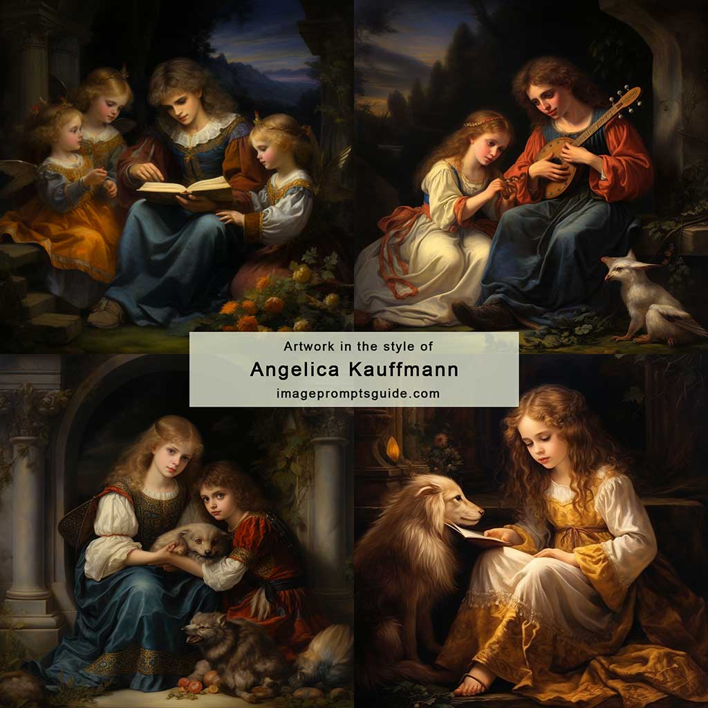 Artwork in the style of Angelica Kauffmann (Midjourney v5.2)