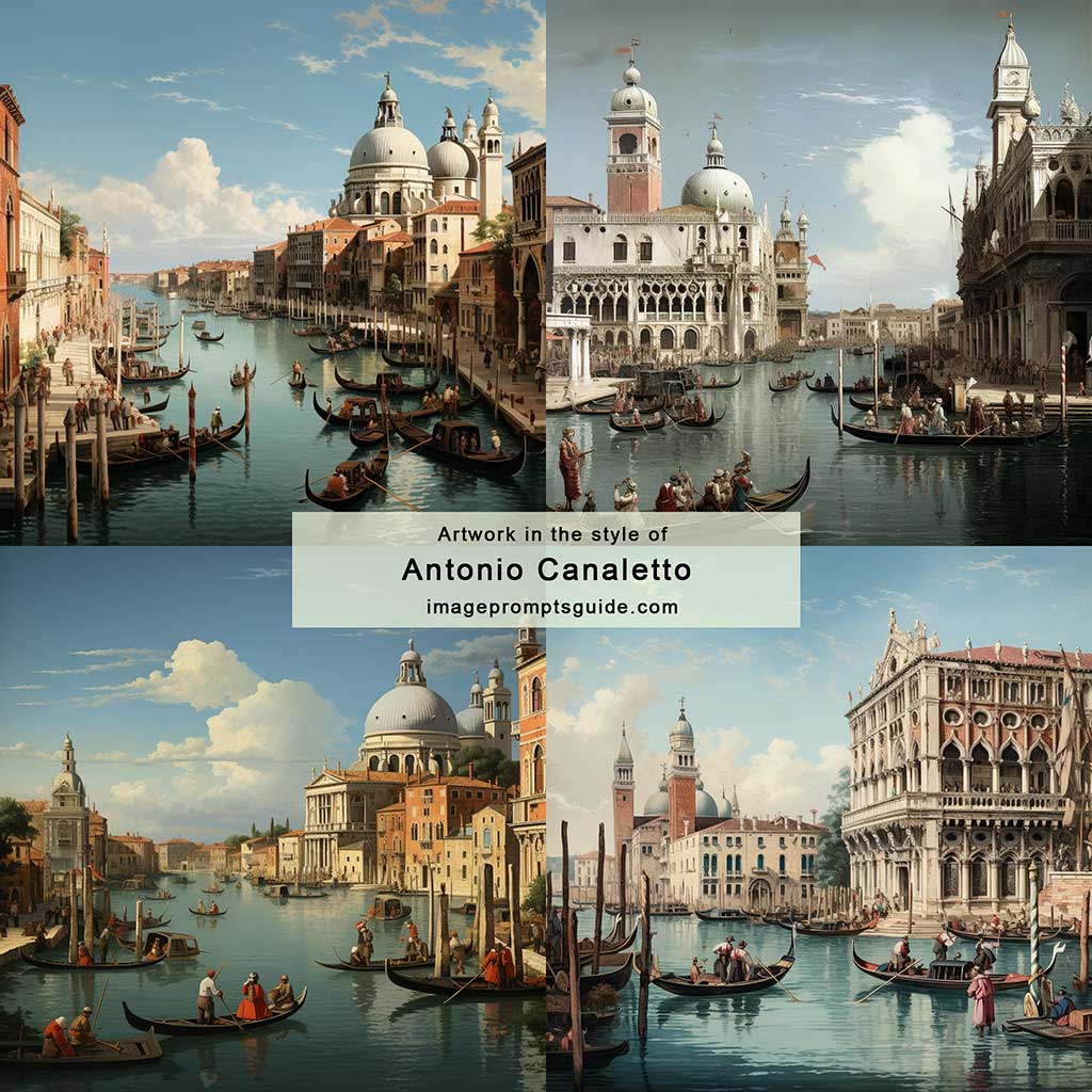 Artwork in the style of Antonio Canaletto (Midjourney V5.2)