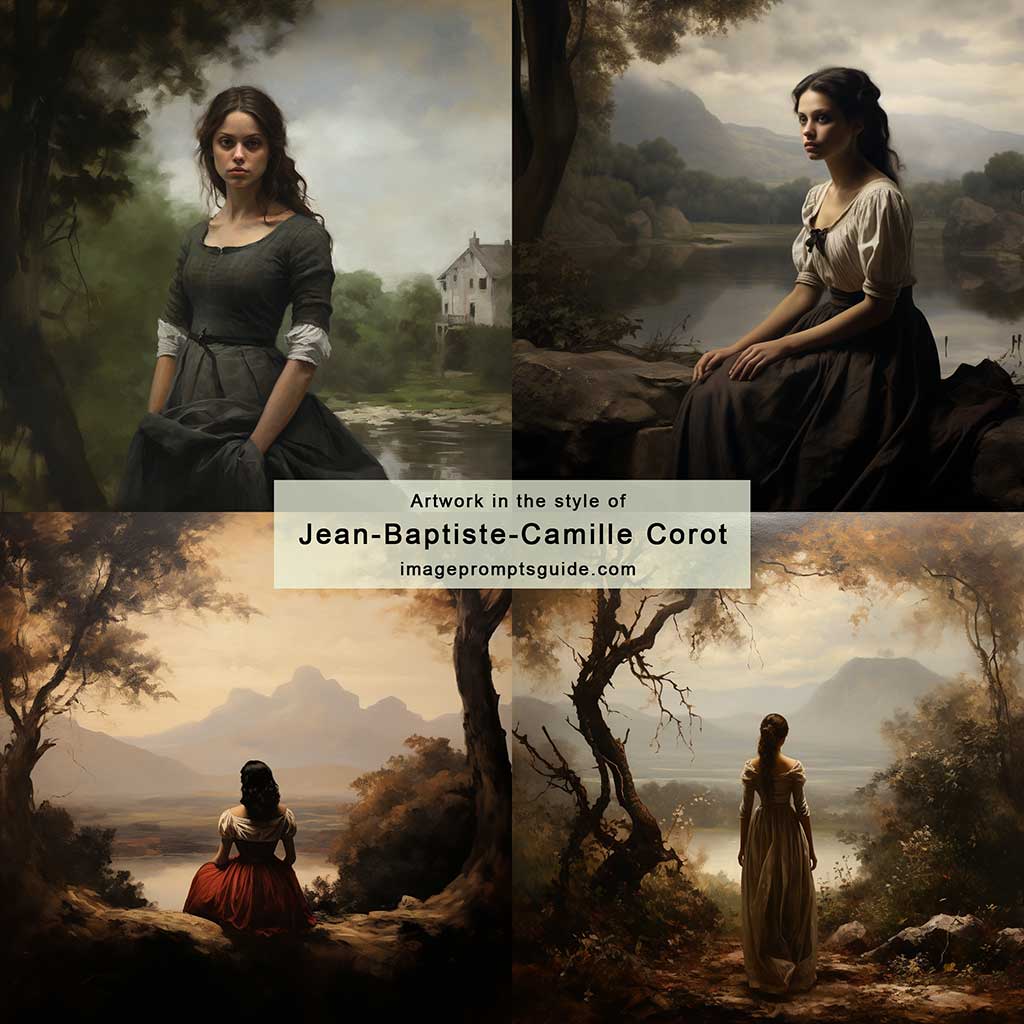 Artwork in the style of Jean-Baptiste-Camille Corot (Midjourney v5.2)