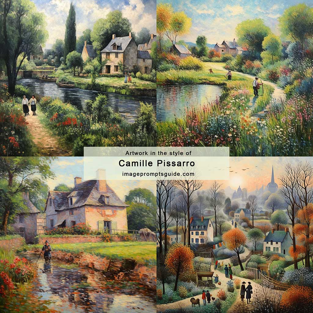 Artwork in the style of Camille Pissarro (Midjourney v5.2)