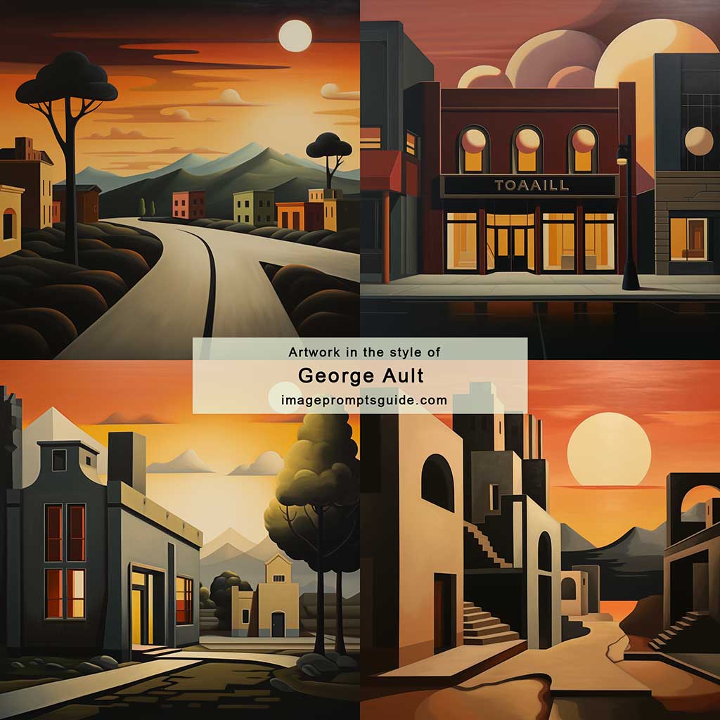 Artwork in the style of George Ault (Midjourney v5.2)