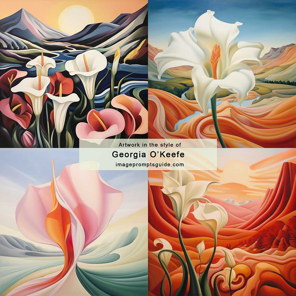 Artwork in the style of Georgia O'Keeffe (Midjourney v5.2)