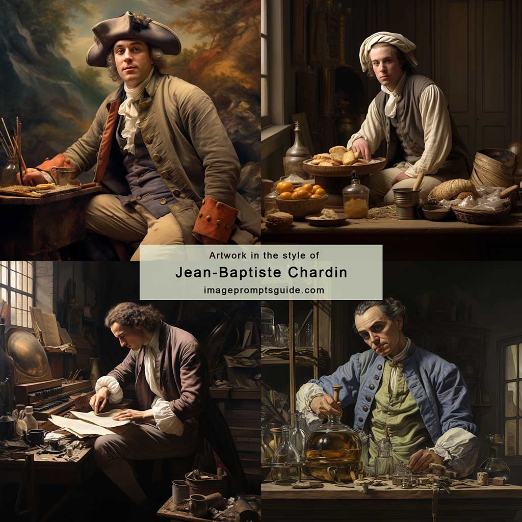 Artwork in the style of Jean-Baptiste Chardin (Midjourney V5.2)