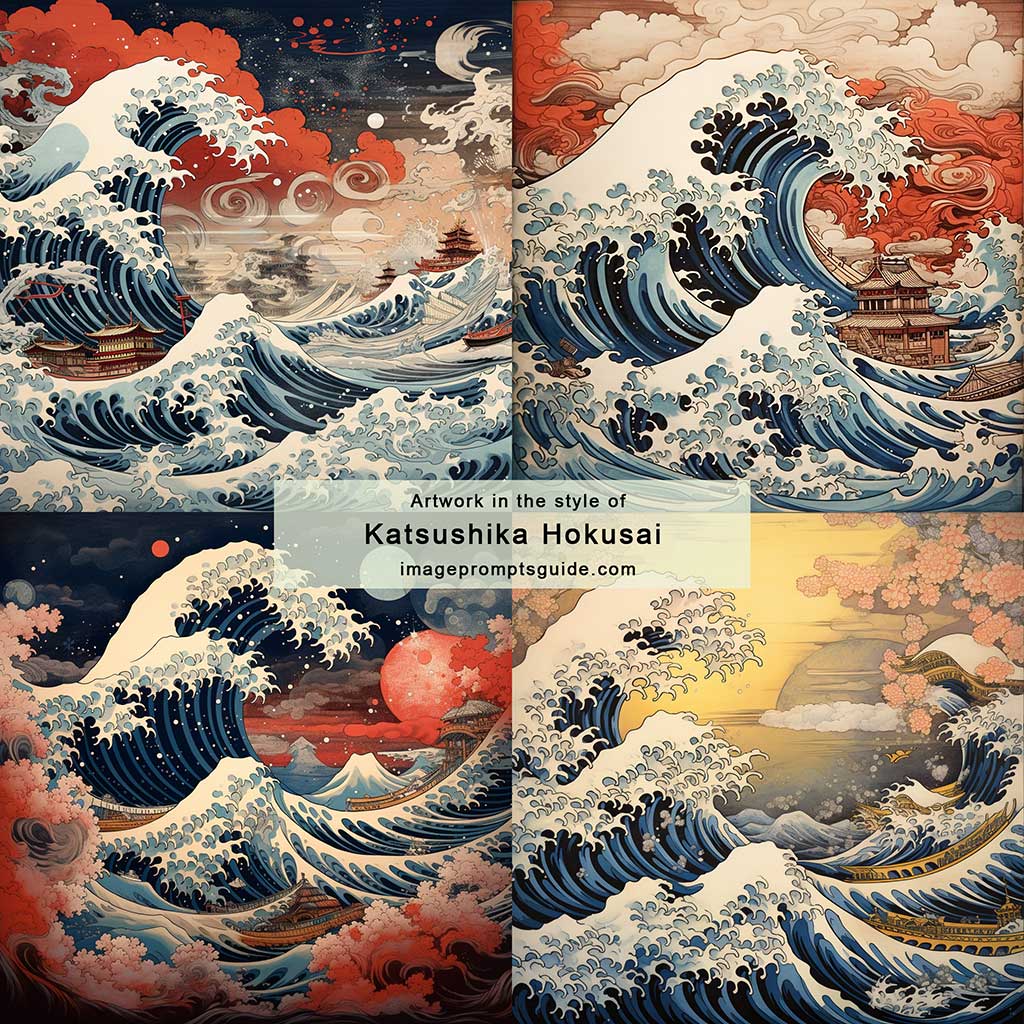 Artwork in the style of Katsushika Hokusai (Midjourney v5.2)