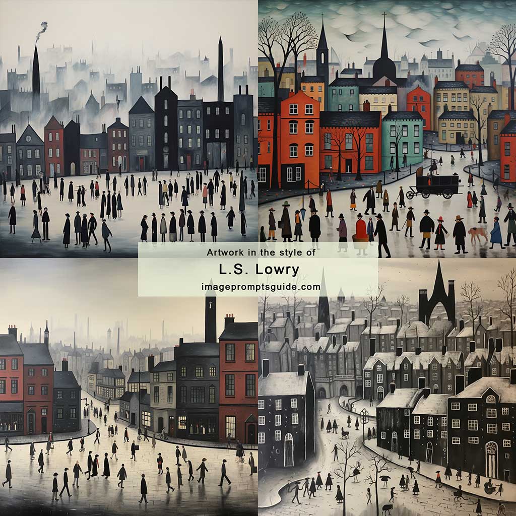 Artwork in the style of L S Lowry (Midjourney v5.2)