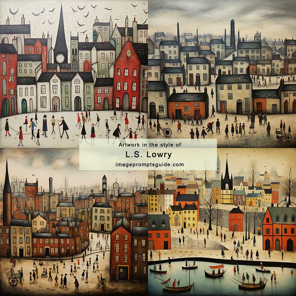 Artwork in the style of L S Lowry (Midjourney v5.2)