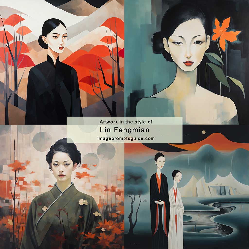 Artwork in the style of Lin Fengmian (Midjourney v5.2)