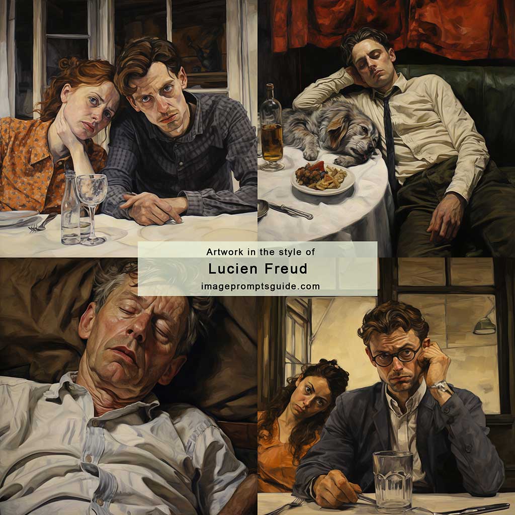 Artwork in the style of Lucian Freud (Midjourney V5.2)
