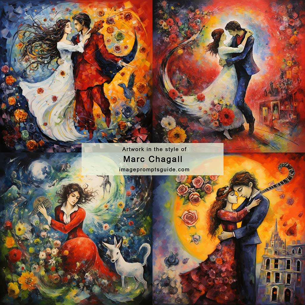 Artwork in the style of Marc Chagall (Midjourney V5.2)