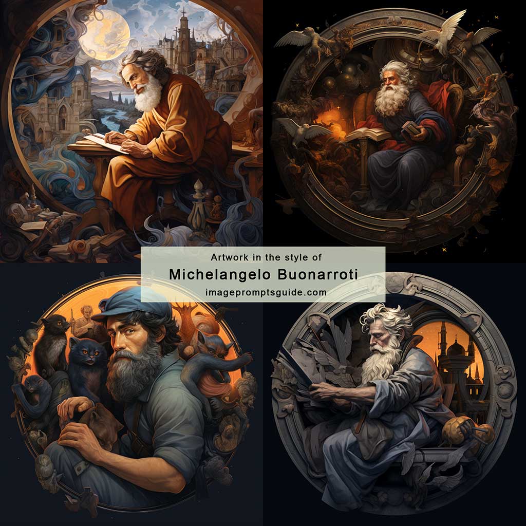 Artwork in the style of Michelangelo Buonarroti (Midjourney v5.2)