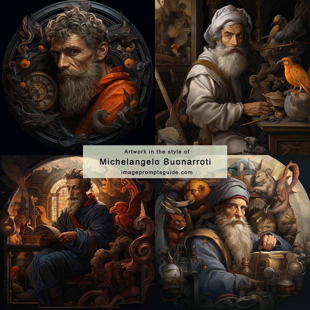 Artwork in the style of Michelangelo Buonarroti (Midjourney v5.2)
