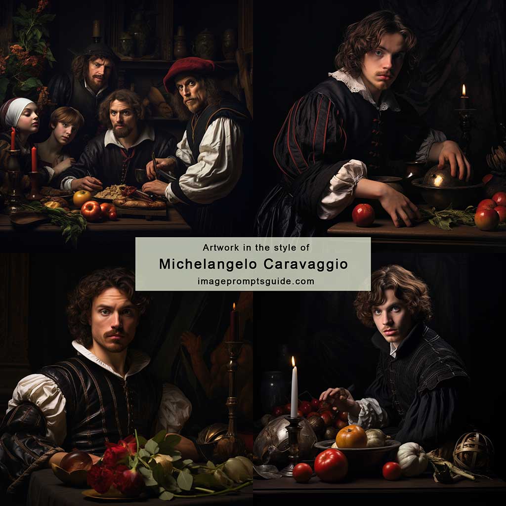 Artwork in the style of Michelangelo Caravaggio (Midjourney V5.2)