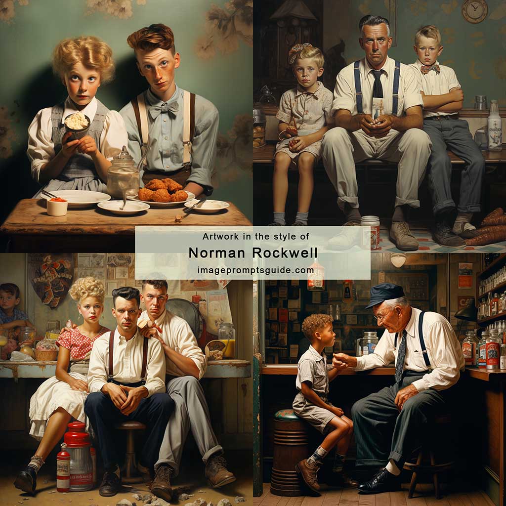 Artwork in the style of Norman Rockwell (Midjourney v5.2)