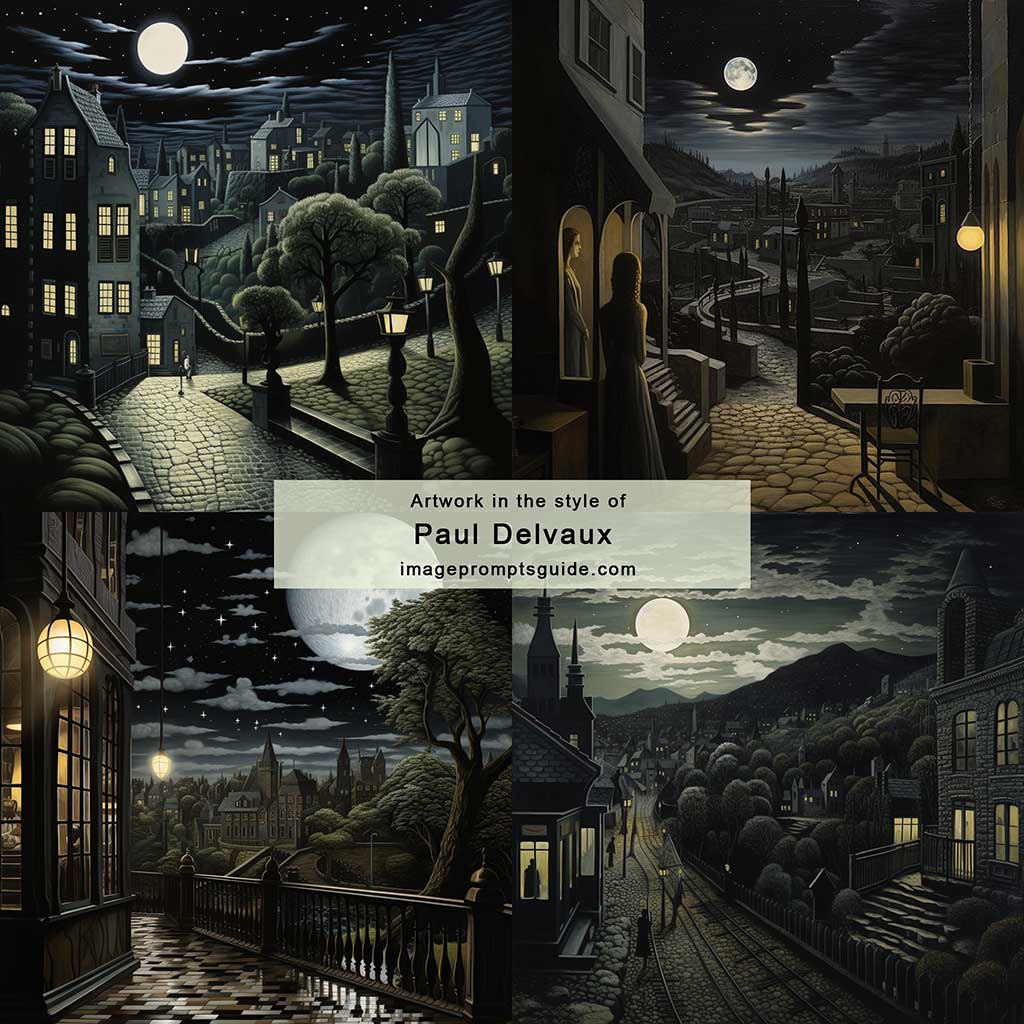 Artwork in the style of Paul Delvaux. Midjourney v5.2