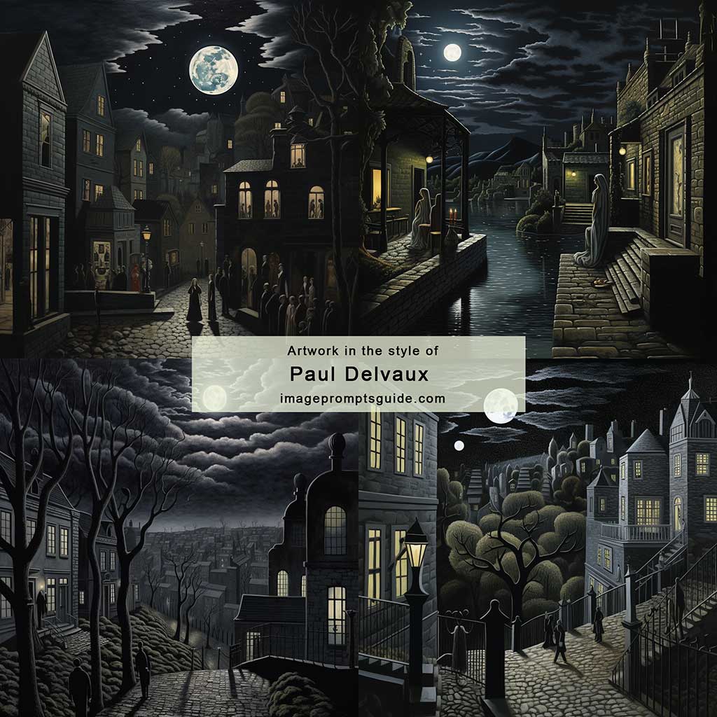 Artwork in the style of Paul Delvaux. Midjourney v5.2