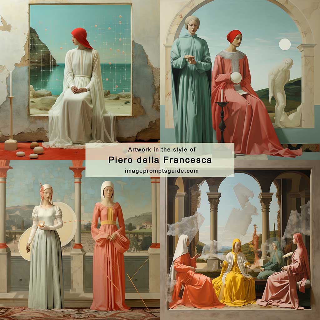 Artwork in the style of Piero della Francesca (Midjourney v5.2)