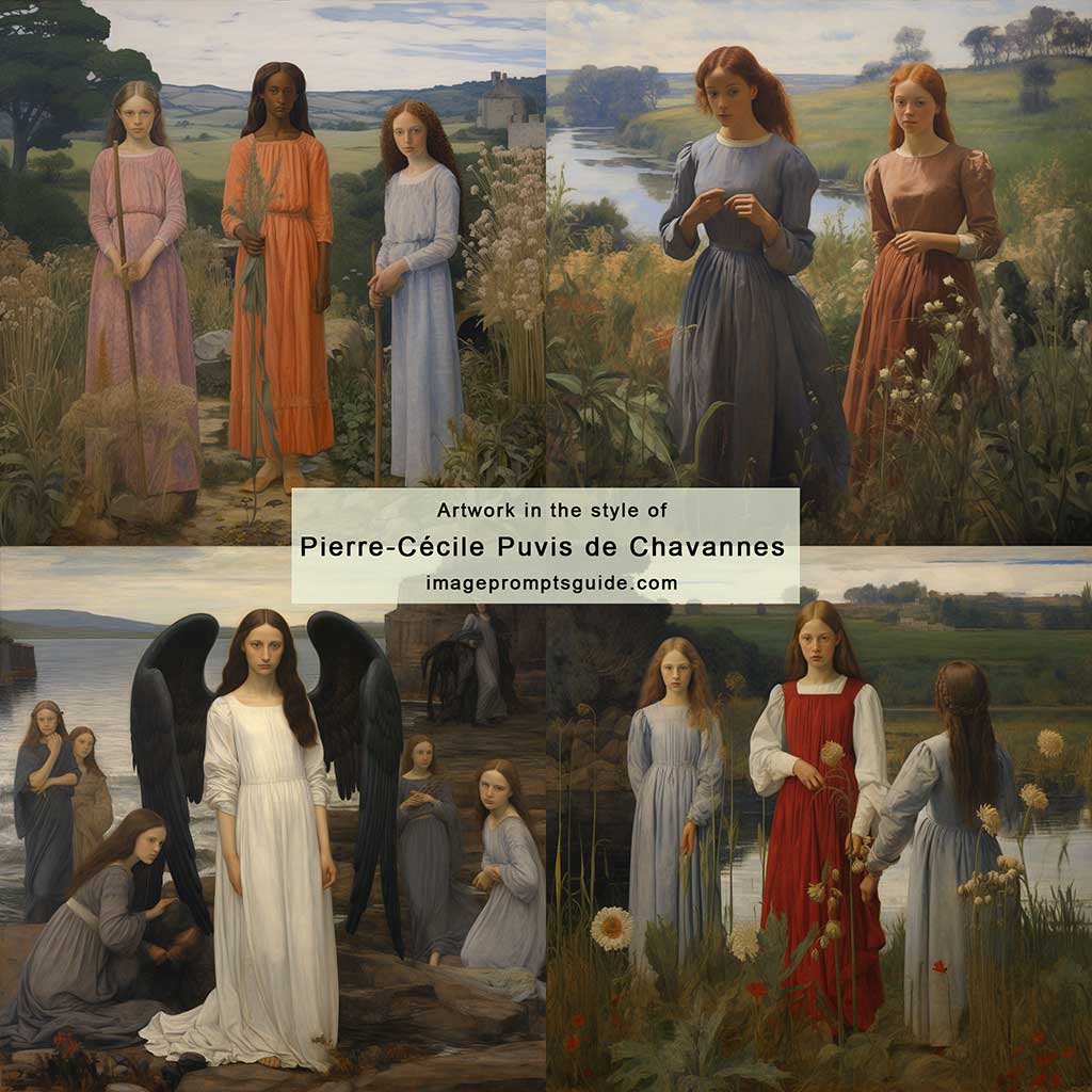 Artwork in the style of Pierre-Cécile Puvis de Chavannes (Midjourney v5.2)
