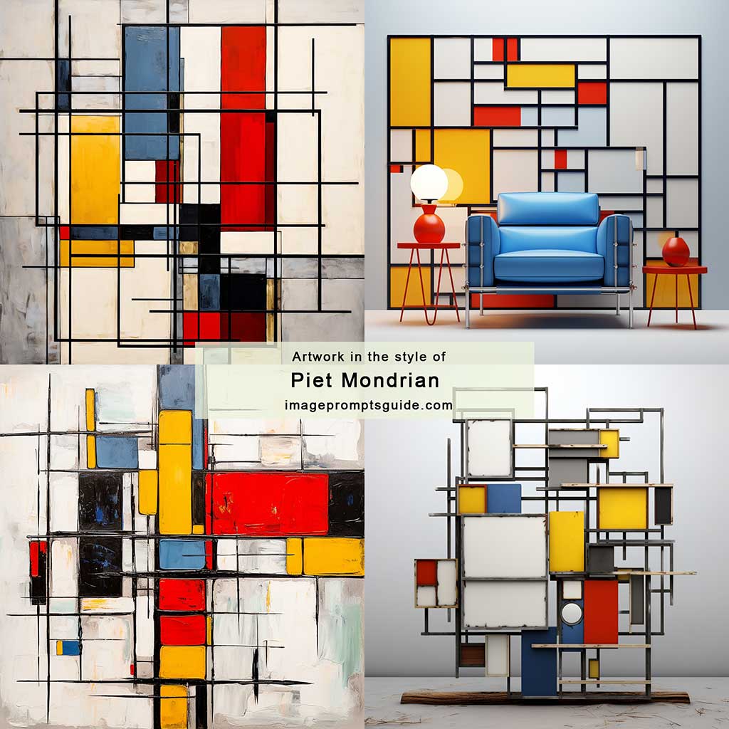Artwork in the style of Piet Mondrian (Midjourney v5.2)