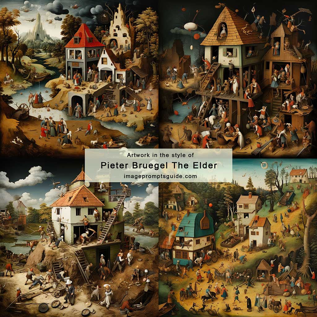 Artwork in the style of Pieter Bruegel The Elder (Midjourney V5.2)