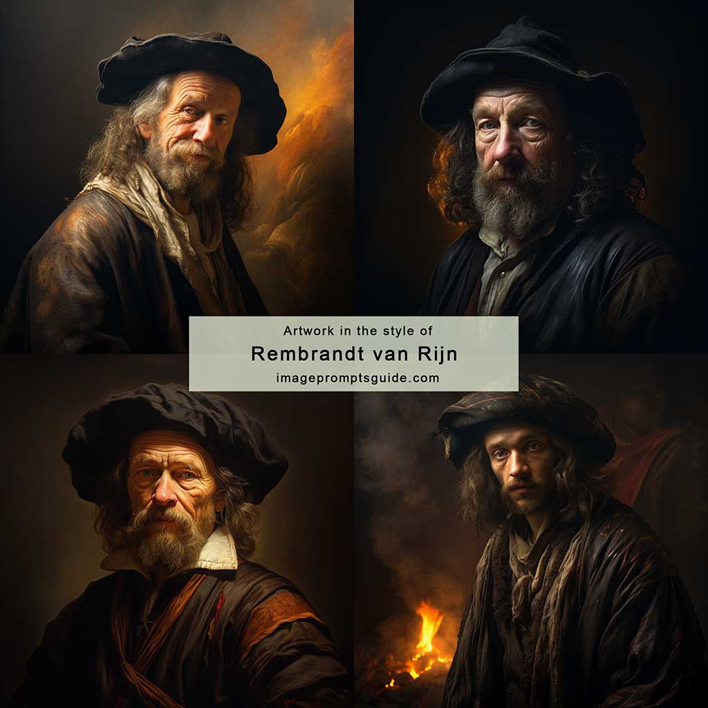 Artwork in the style of Rembrandt van Rijn (Midjourney v5.2)