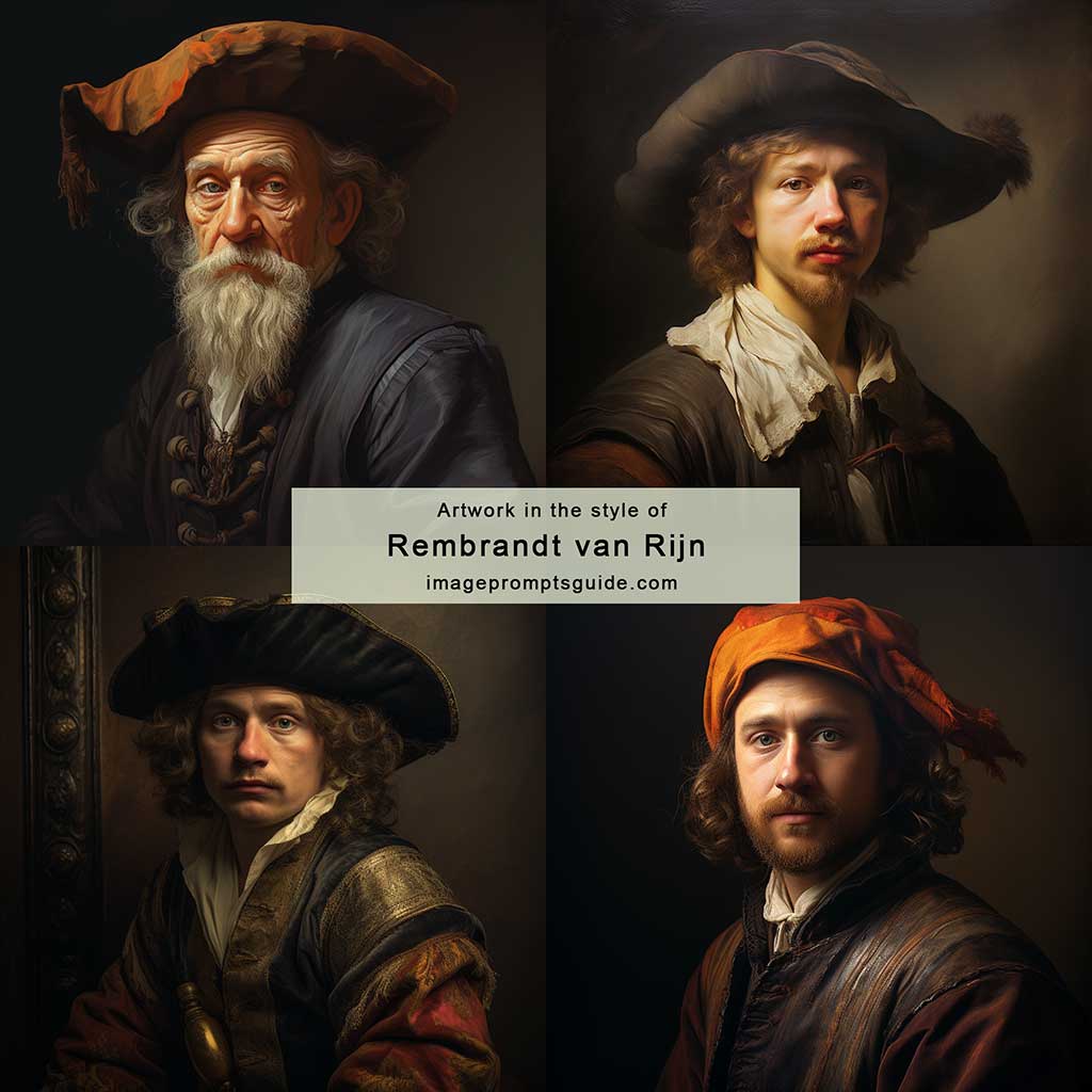 Artwork in the style of Rembrandt van Rijn (Midjourney v5.2)