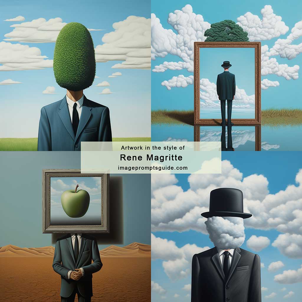 Artwork in the style of René Magritte (Midjourney v5.2)