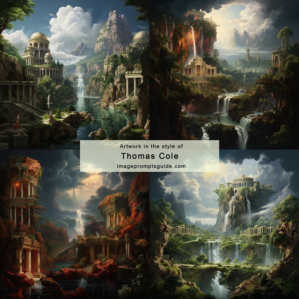 Artwork in the style of Thomas Cole (Midjourney V5.2)
