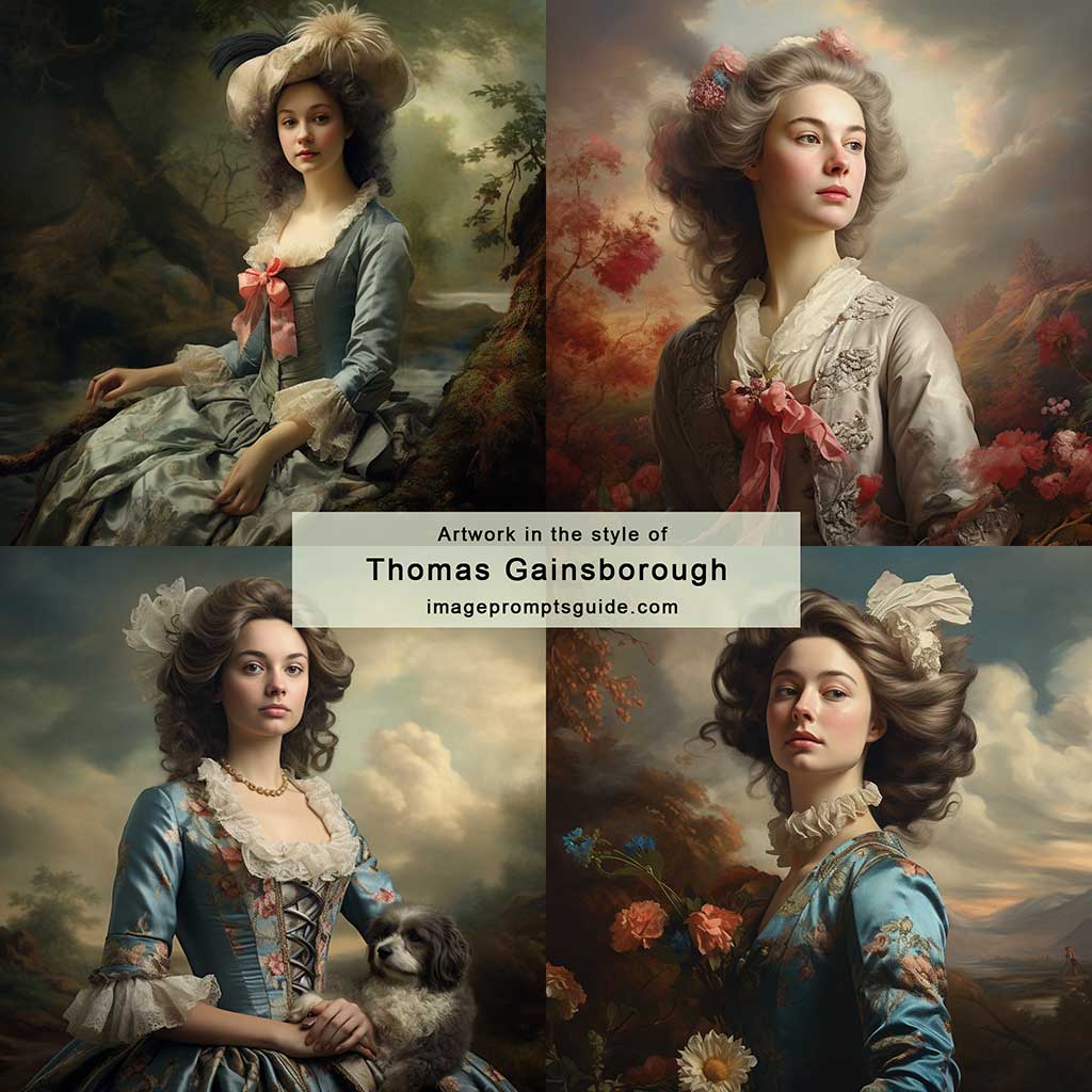 Artwork in the style of Thomas Gainsborough (Midjourney V5.2)