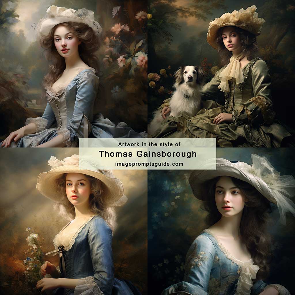 Artwork in the style of Thomas Gainsborough (Midjourney V5.2)