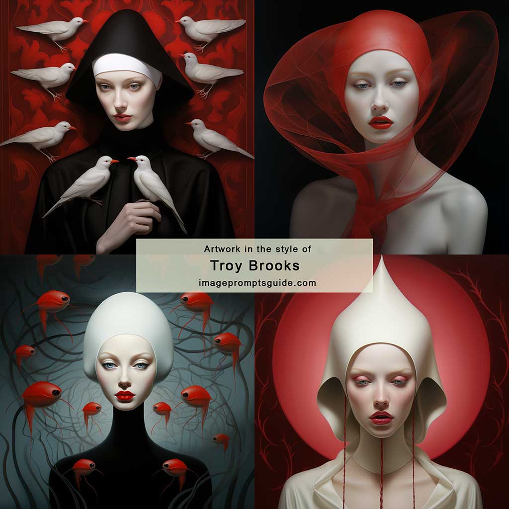 Artwork in the style of Troy Brooks (Midjourney V5.2)