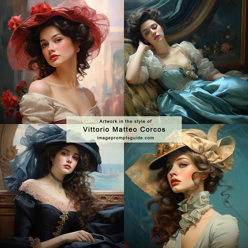 Artwork in the style of Vittorio Matteo Corcos (Midjourney v5.2)