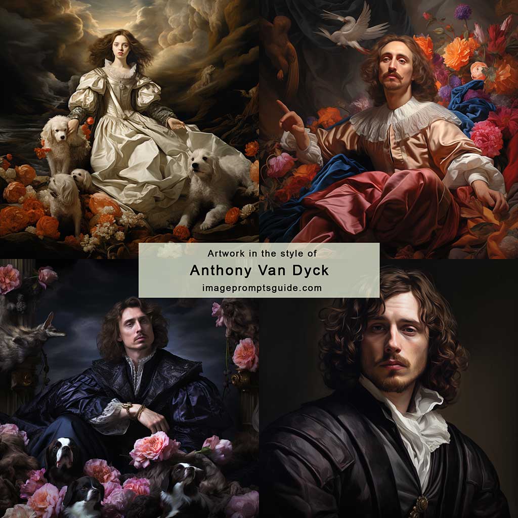 Artwork in the style of Anthony Van Dyck (Midjourney v5.2)