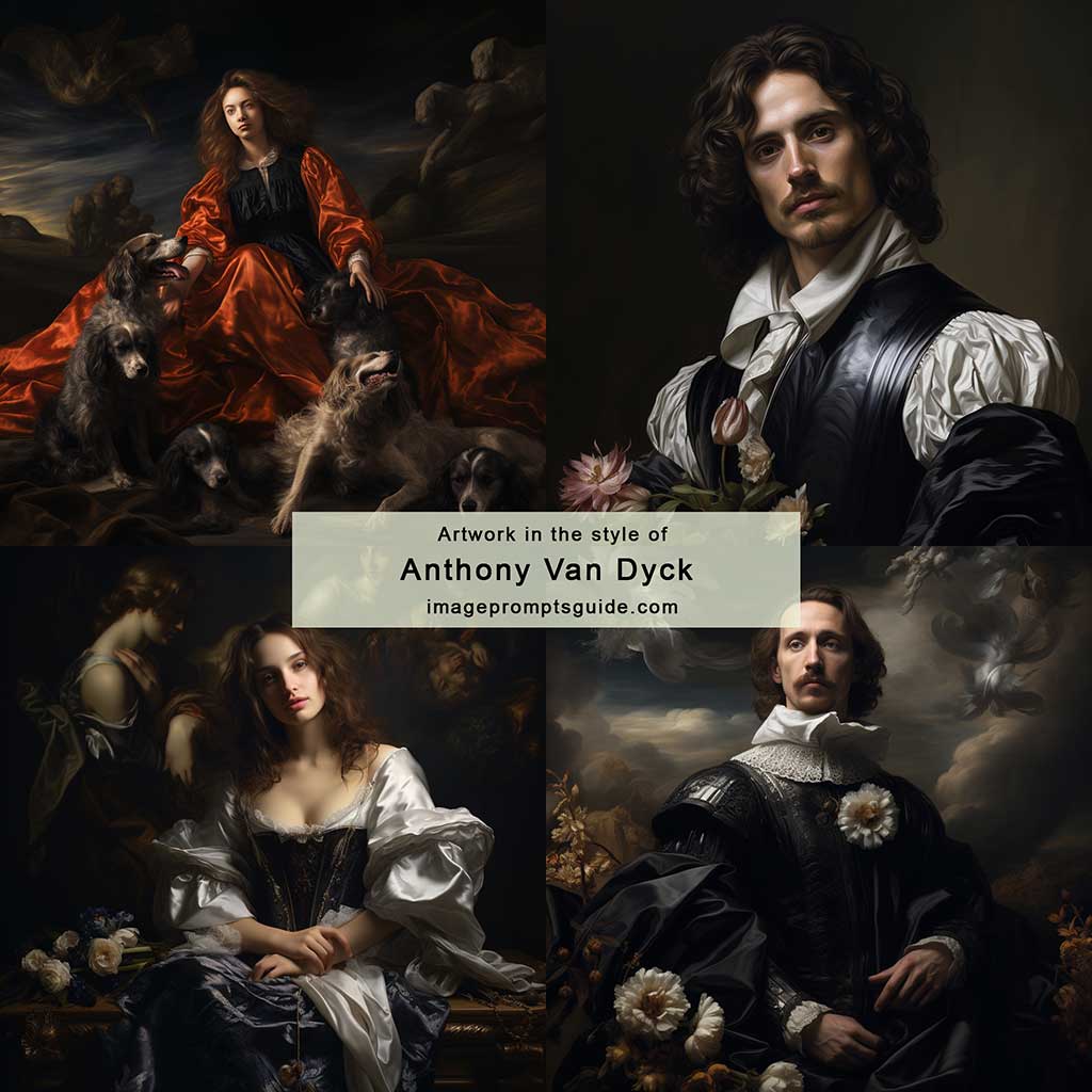 Artwork in the style of Anthony Van Dyck (Midjourney v5.2)