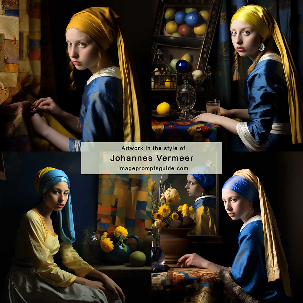 Artwork in the style of Johannes Vermeer (Midjourney v5.2)