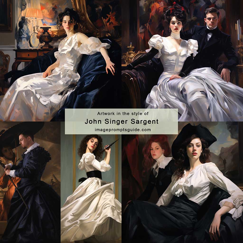 Artwork in the style of John Singer Sargent (Midjourney v5.2)
