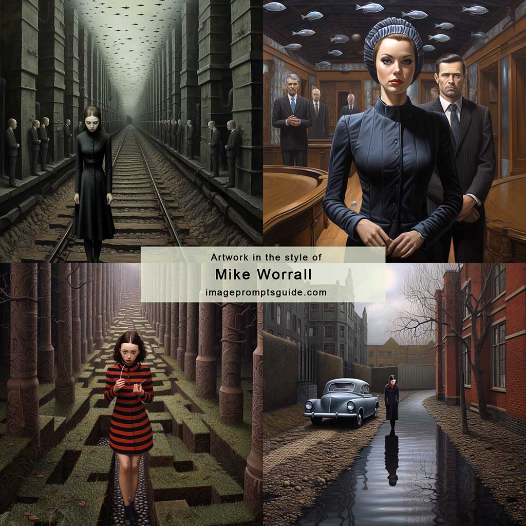 Artwork in the style of Mike Worrall (Midjourney v5.2)