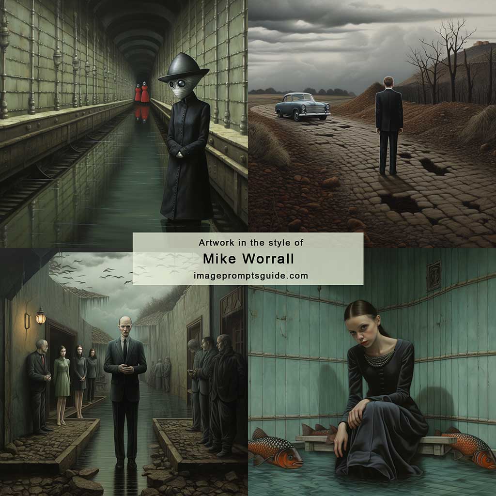 Artwork in the style of Mike Worrall (Midjourney v5.2)