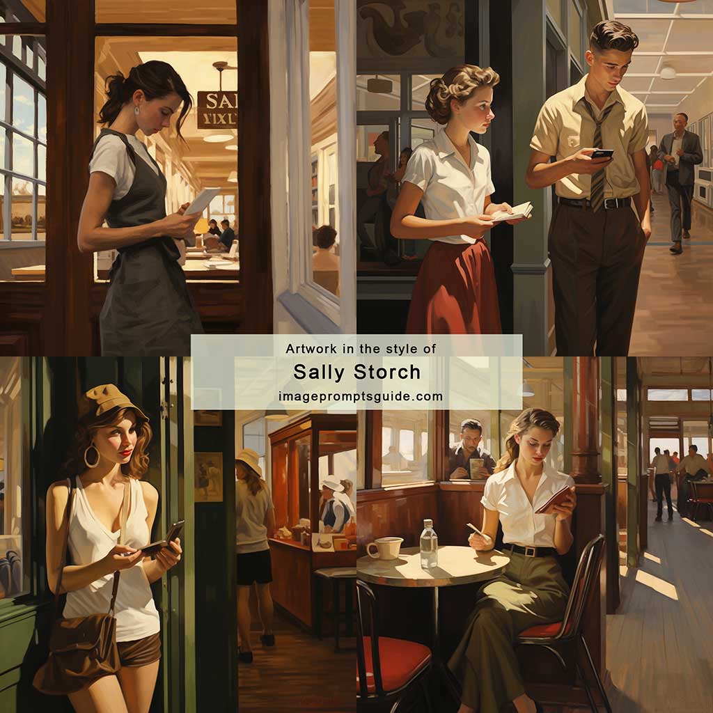 Artwork in the style of Sally Storch (Midjourney v5.2)
