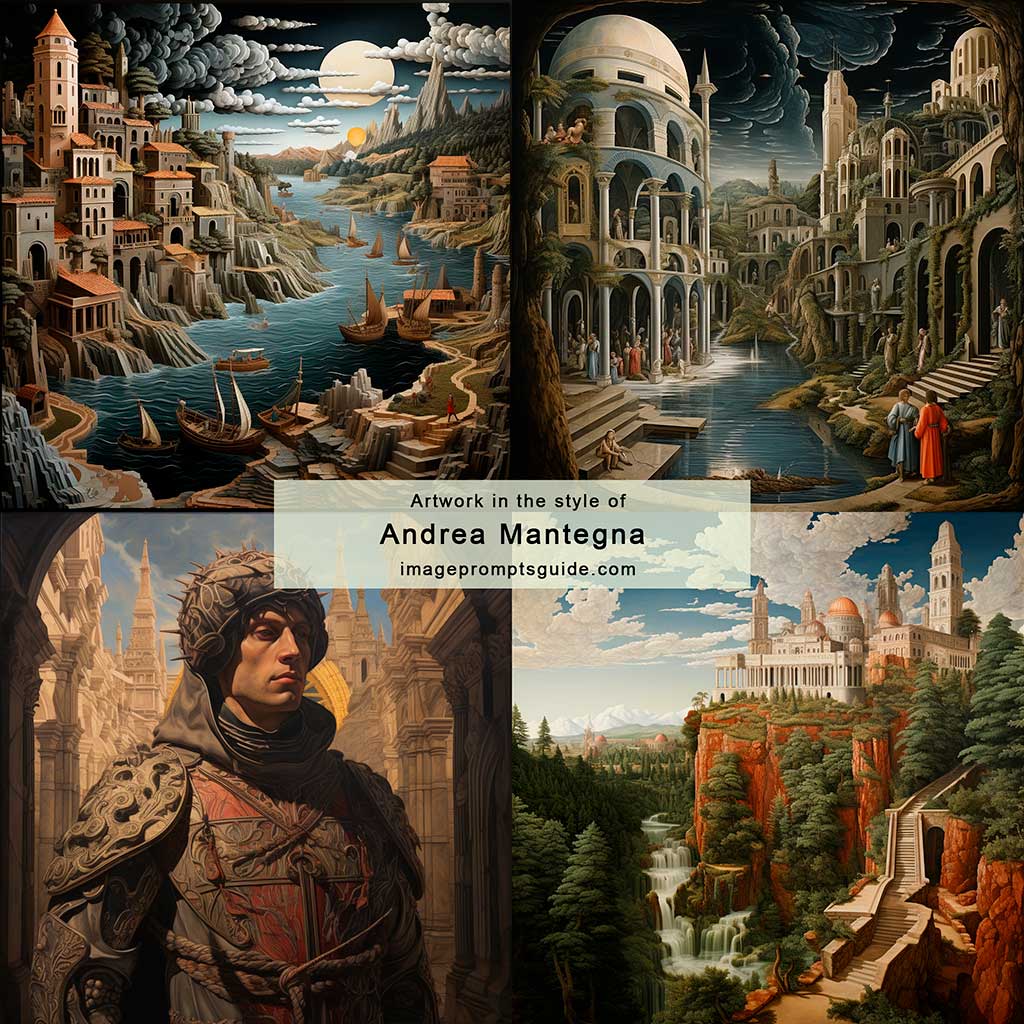 Artwork in the style of Andrea Mantegna (Midjourney v5.2)