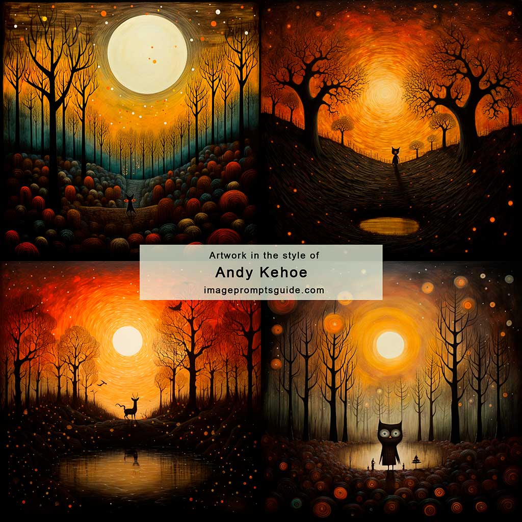 Artwork in the style of Andy Kehoe (Midjourney v5.2)