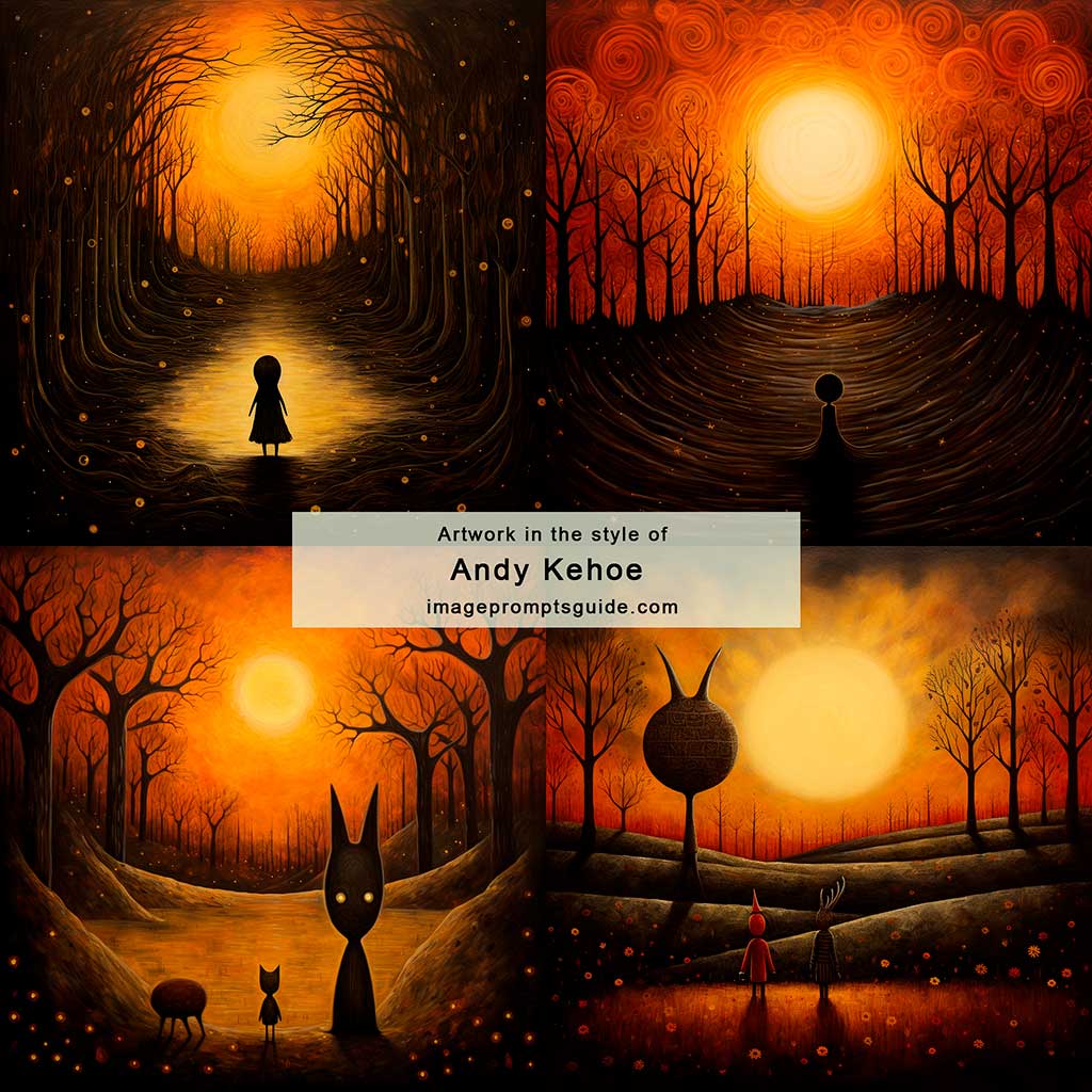 Artwork in the style of Andy Kehoe (Midjourney v5.2)