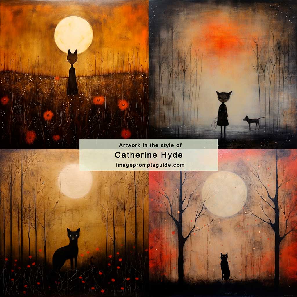 Artwork in the style of Catherine Hyde (Midjourney v5.2)