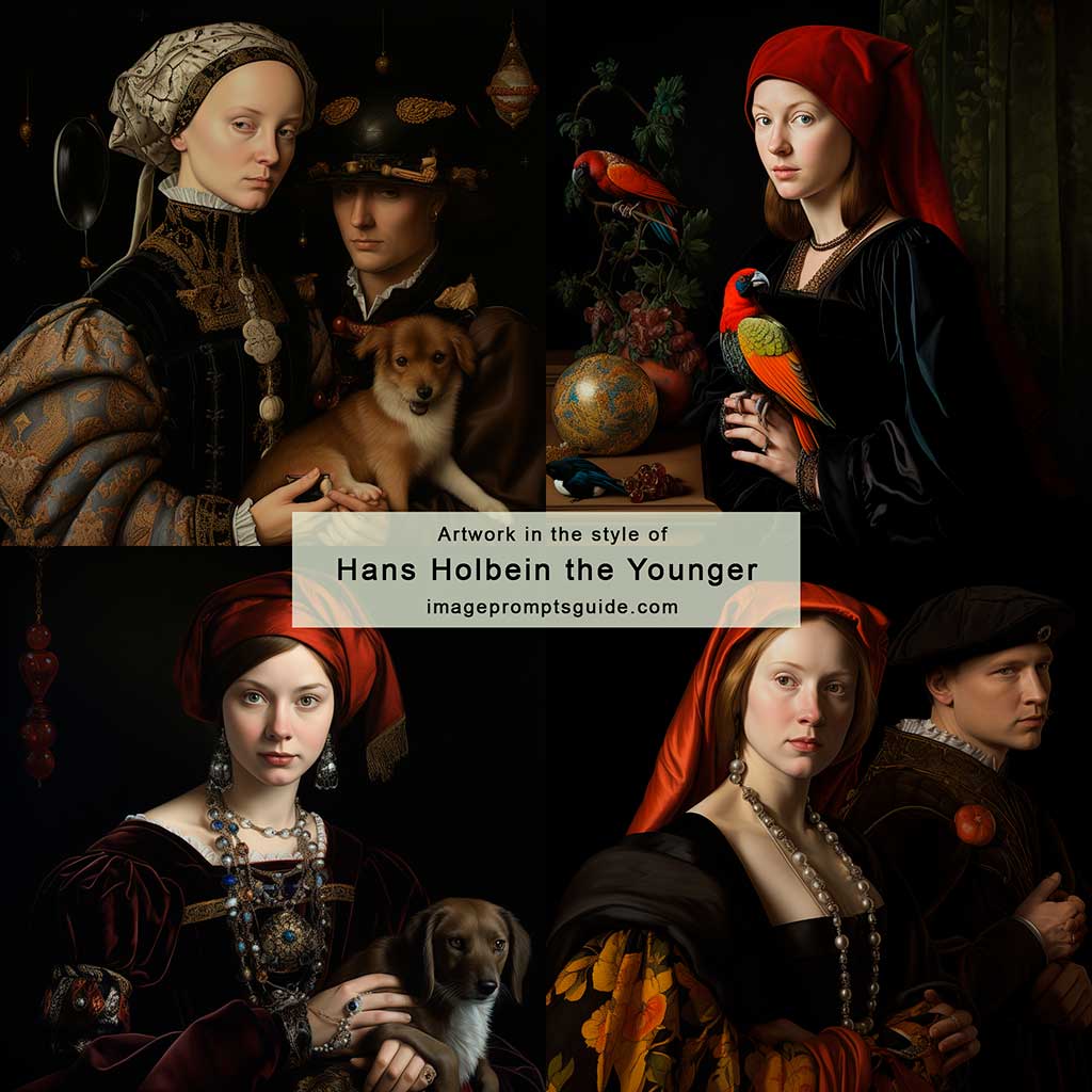 Artwork in the style of Hans Holbein the Younger (Midjourney v5.2)