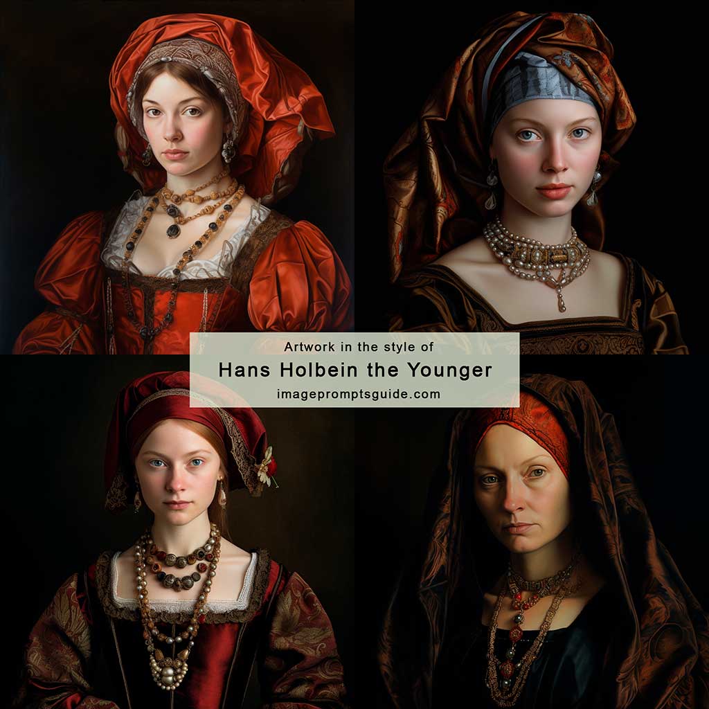 Artwork in the style of Hans Holbein the Younger (Midjourney v5.2)